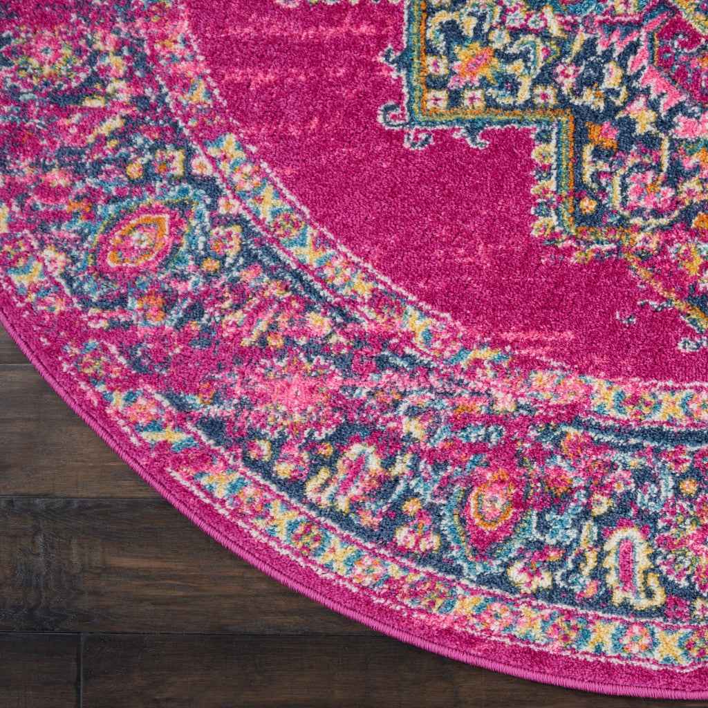 8' Fuchsia Round Power Loom Area Rug