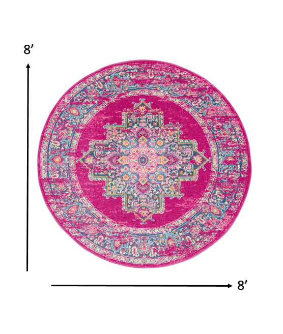 8' Fuchsia Round Power Loom Area Rug