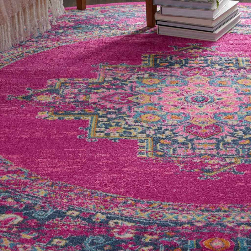 8' Fuchsia Round Power Loom Area Rug