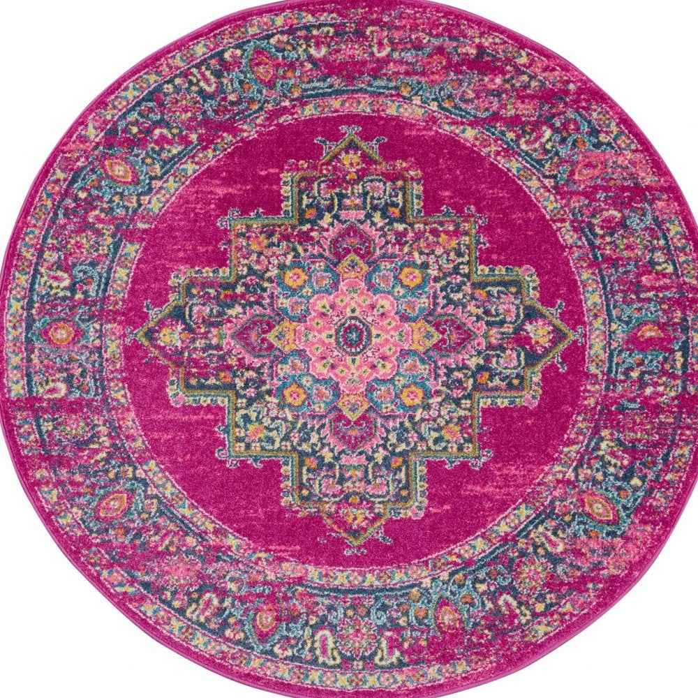 8' Fuchsia Round Power Loom Area Rug