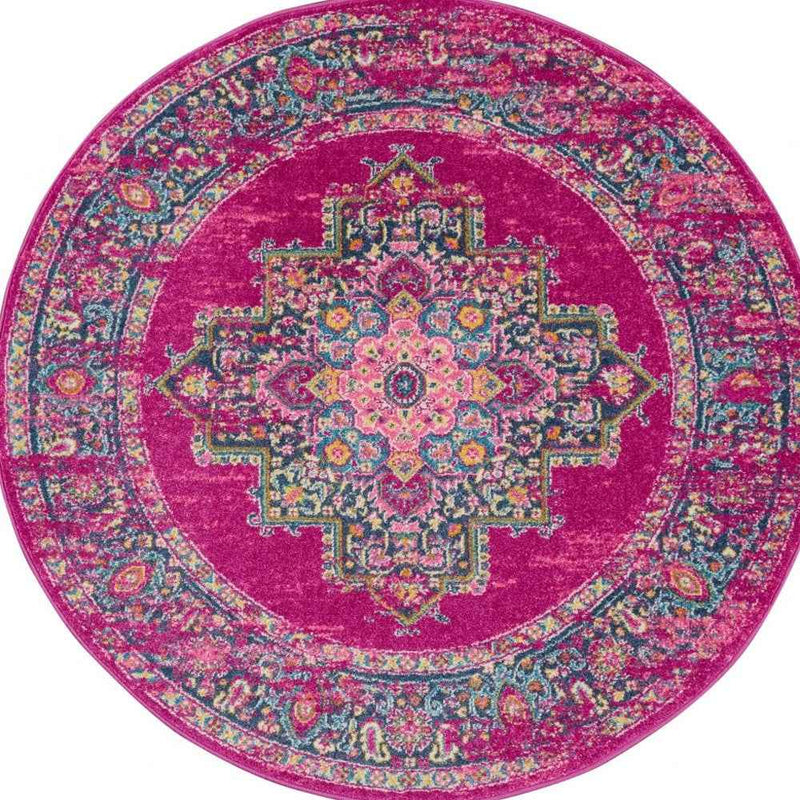 8' Fuchsia Round Power Loom Area Rug