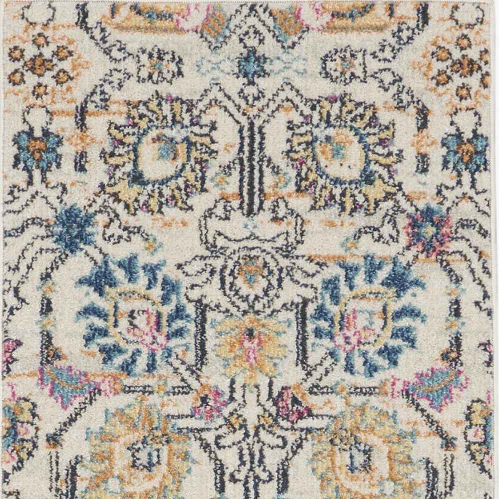 8' Orange And Ivory Floral Power Loom Runner Rug