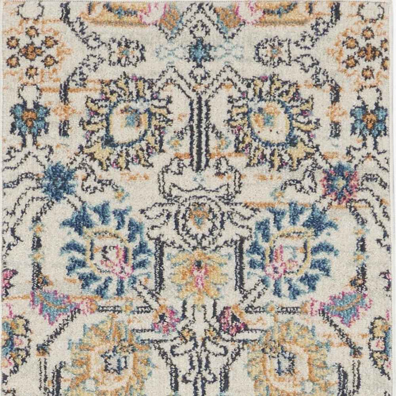 8' Orange And Ivory Floral Power Loom Runner Rug
