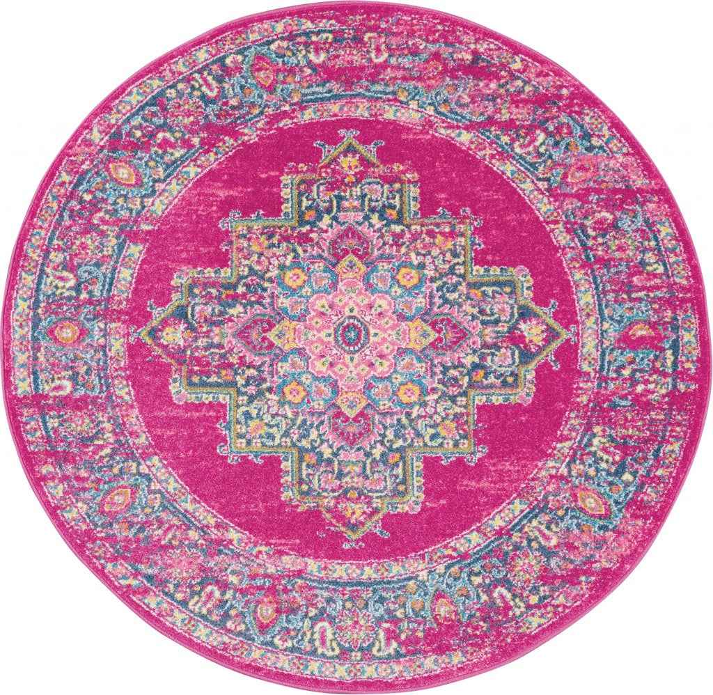 4' Fuchsia Round Power Loom Area Rug