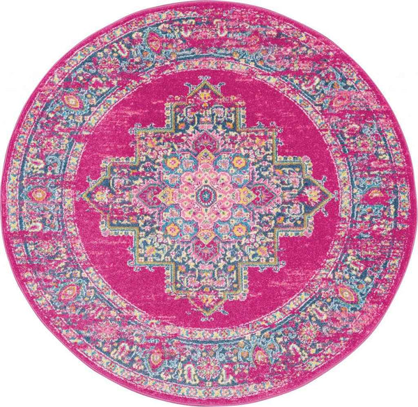 4' Fuchsia Round Power Loom Area Rug