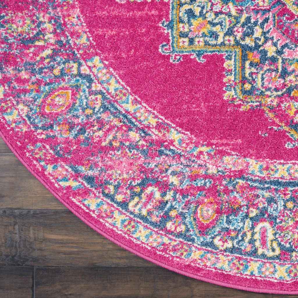 4' Fuchsia Round Power Loom Area Rug