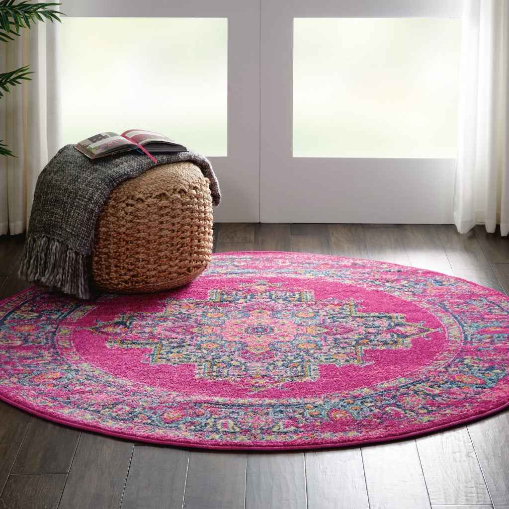 4' Fuchsia Round Power Loom Area Rug