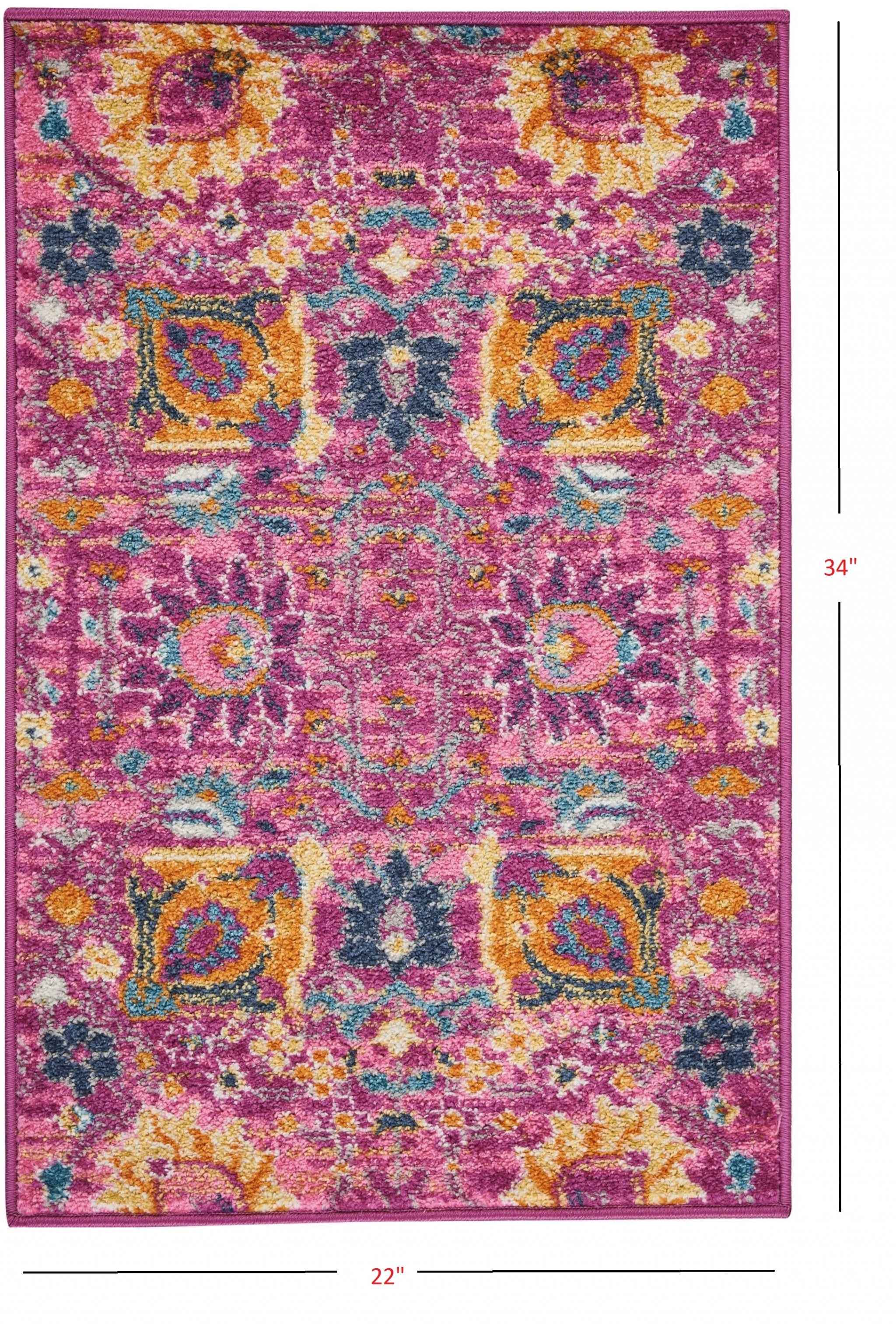 2' X 3' Fuchsia Floral Power Loom Area Rug