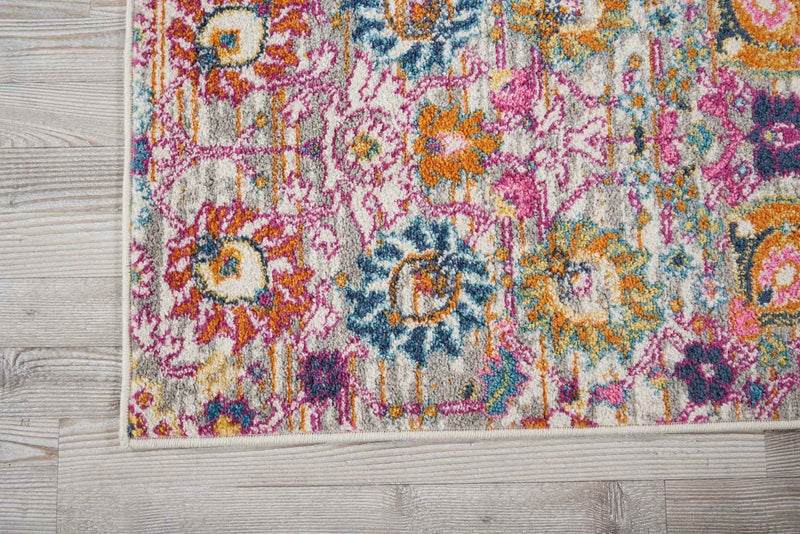 6' Silver Floral Power Loom Runner Rug