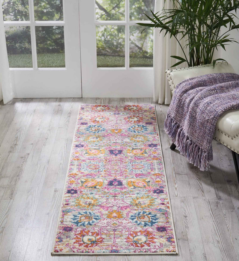 6' Silver Floral Power Loom Runner Rug