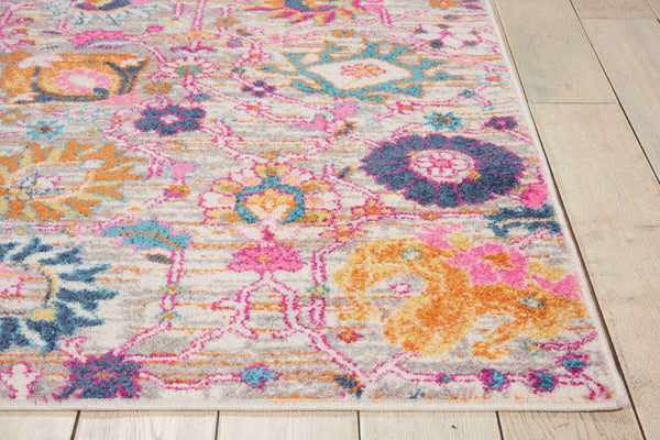 5' x 7' Gray and Pink Floral Power Loom Distressed Area Rug