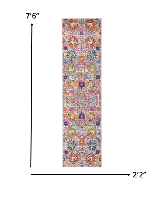 8' Silver Floral Power Loom Runner Rug