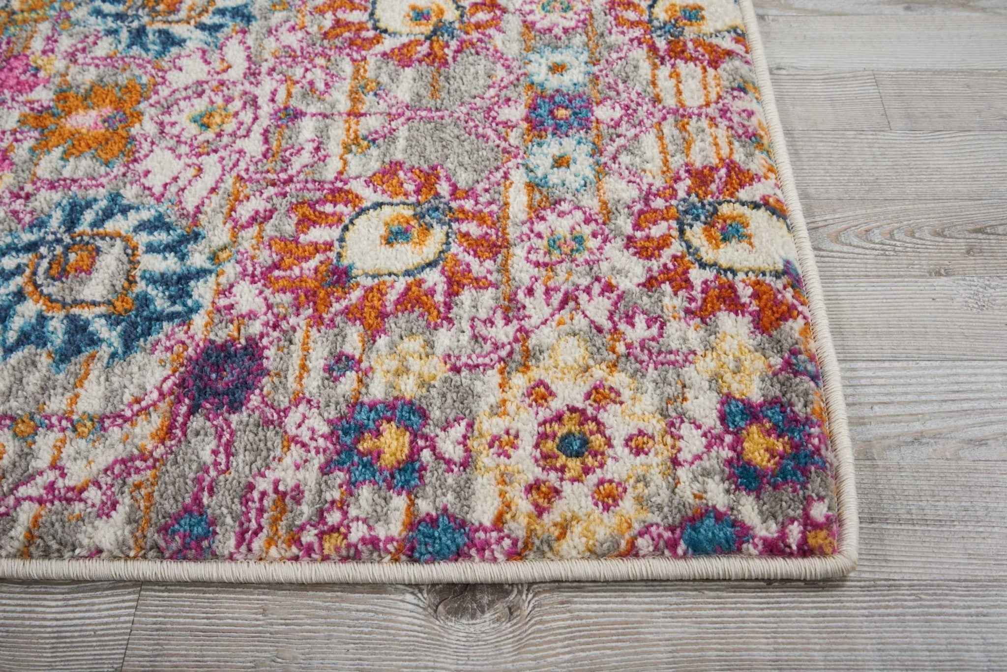 8' Silver Floral Power Loom Runner Rug