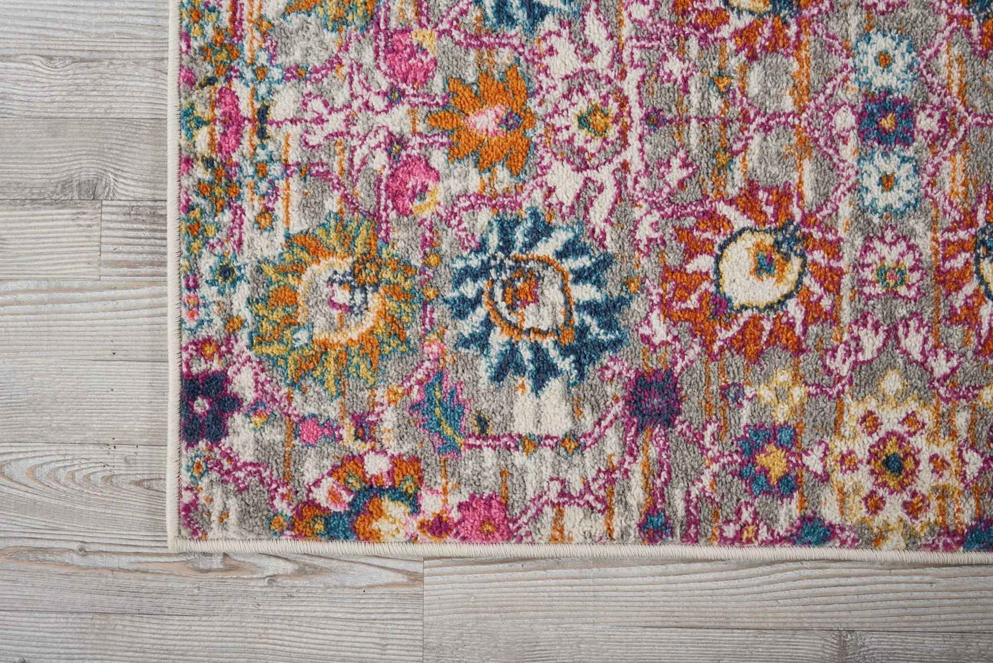 8' Silver Floral Power Loom Runner Rug