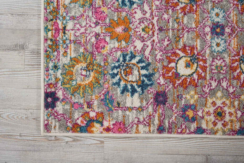 8' Silver Floral Power Loom Runner Rug