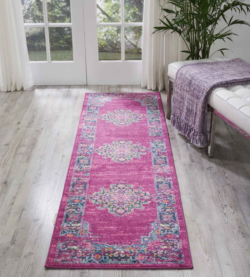 8' Fuchsia Power Loom Runner Rug