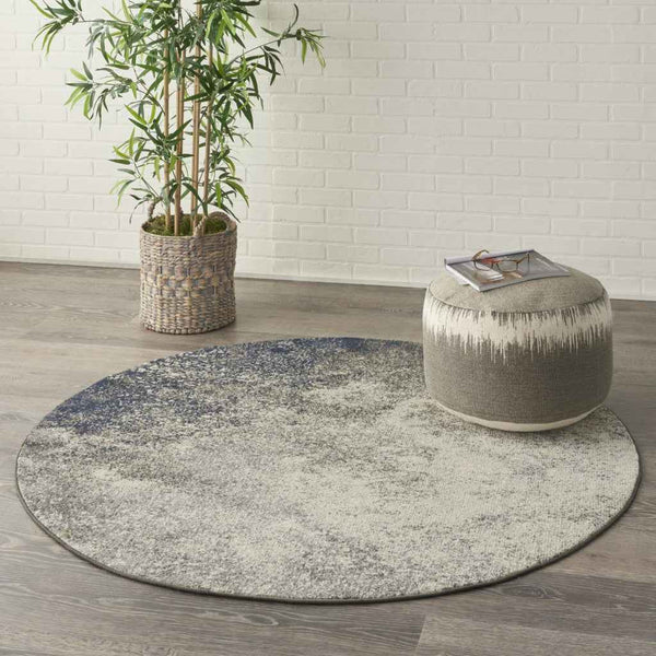 5' Gray And Ivory Round Abstract Power Loom Area Rug