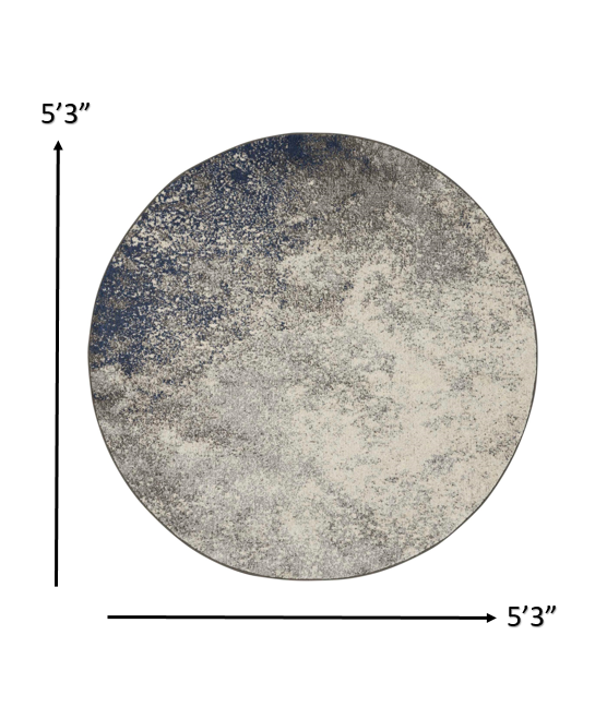 5' Gray And Ivory Round Abstract Power Loom Area Rug