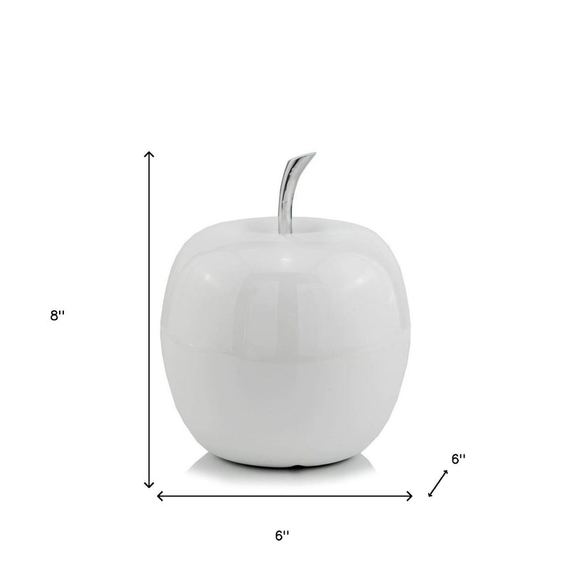 8" White Aluminum Decorative Apple Tabletop Sculpture - Home & Garden