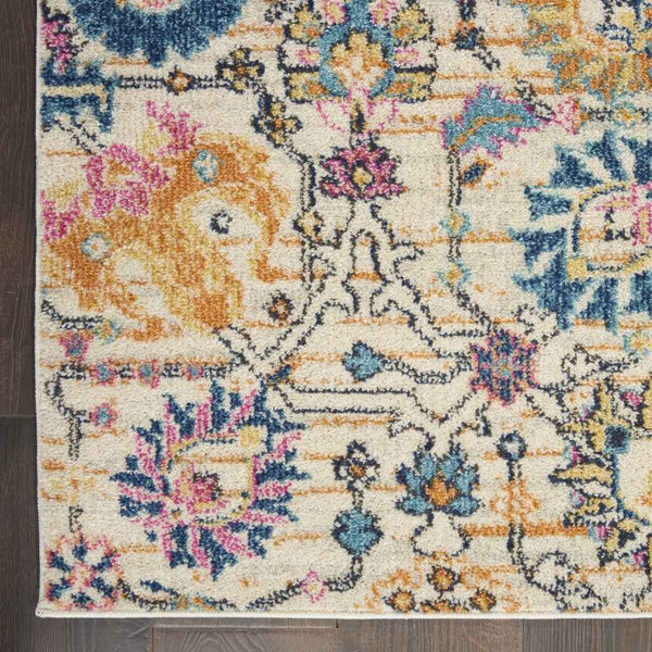 5' X 7' Orange And Ivory Floral Power Loom Area Rug