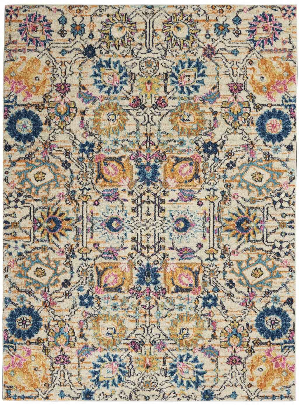 5' X 7' Orange And Ivory Floral Power Loom Area Rug
