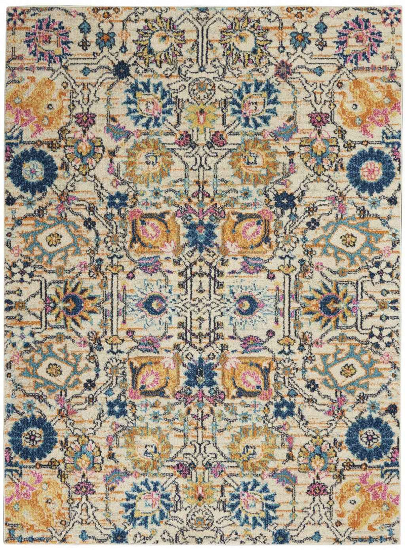 5' X 7' Orange And Ivory Floral Power Loom Area Rug