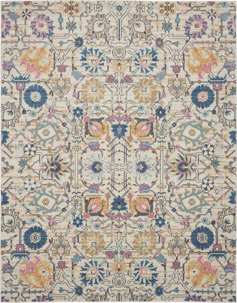 7' X 10' Orange And Ivory Floral Power Loom Area Rug