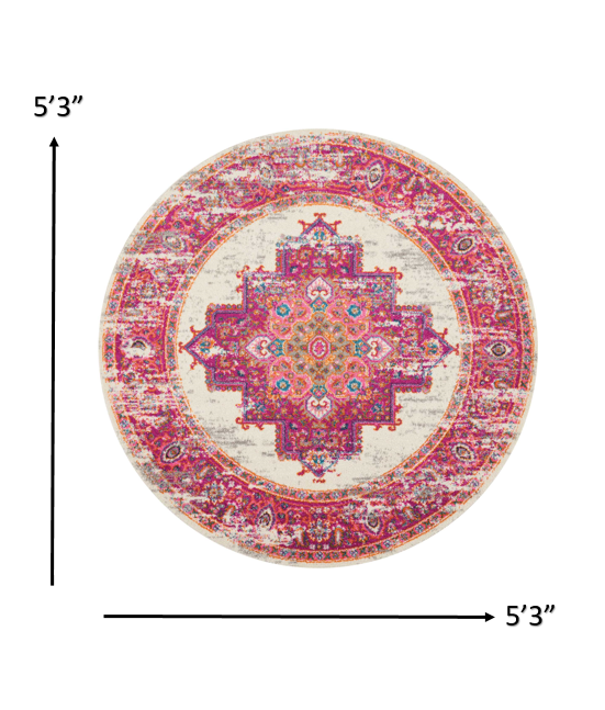 5' Fuchsia Round Power Loom Area Rug