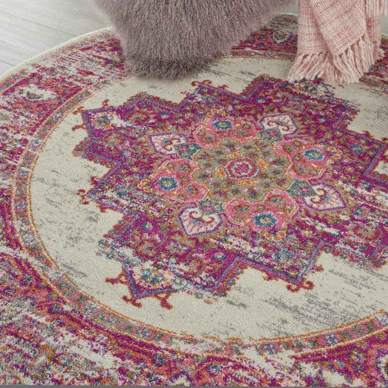 5' Fuchsia Round Power Loom Area Rug