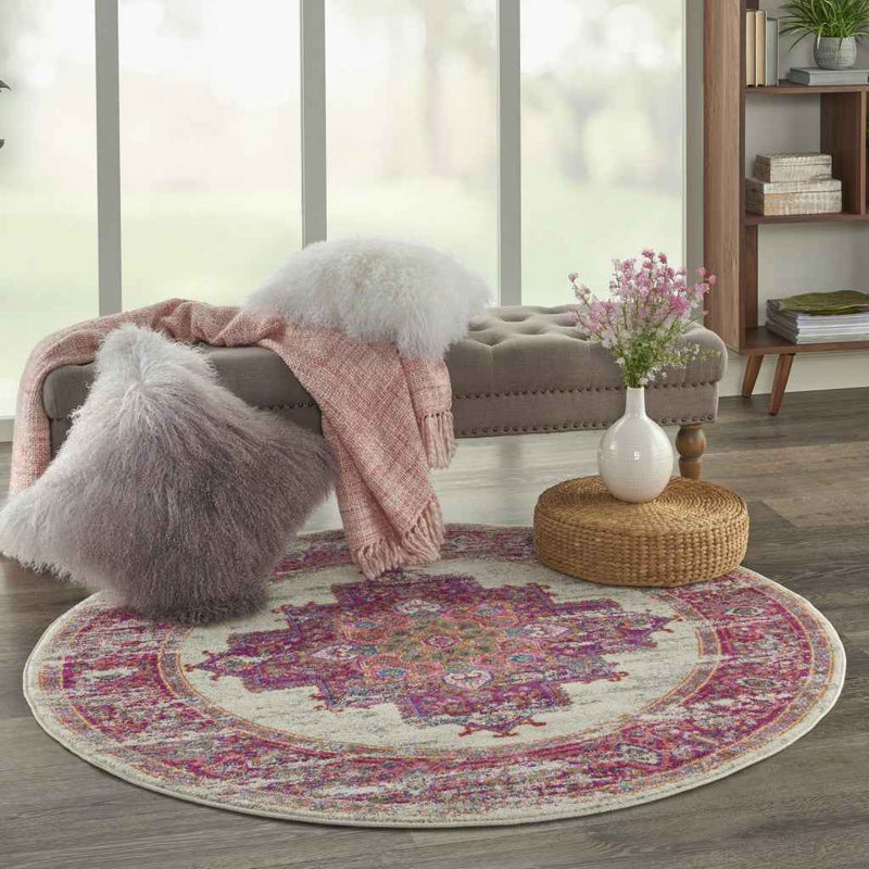 5' Fuchsia Round Power Loom Area Rug