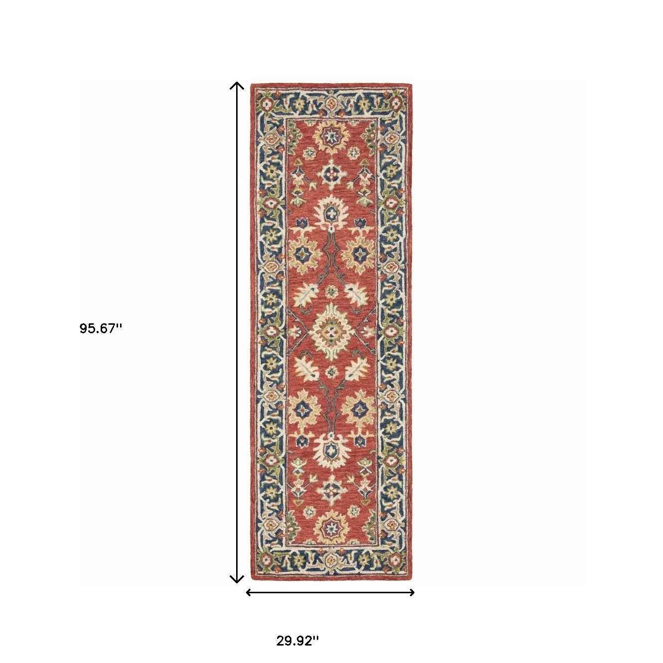 3'X8' Red And Blue Bohemian Area  Rug