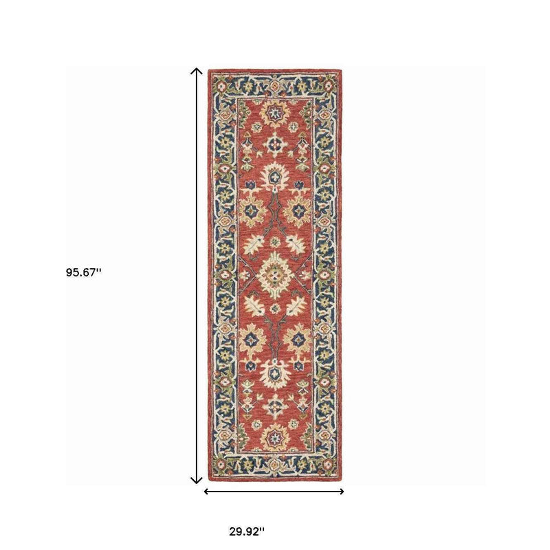 3'X8' Red And Blue Bohemian Area  Rug