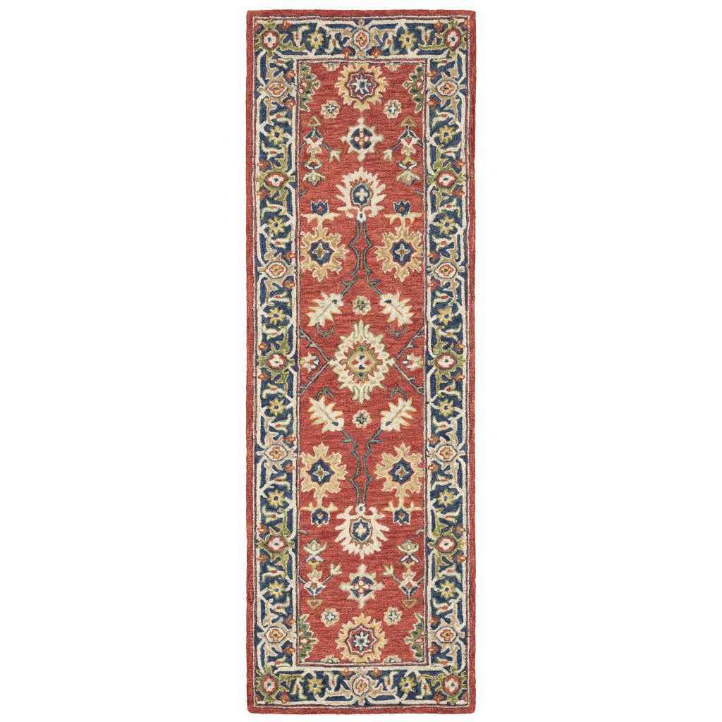 3'X8' Red And Blue Bohemian Area  Rug