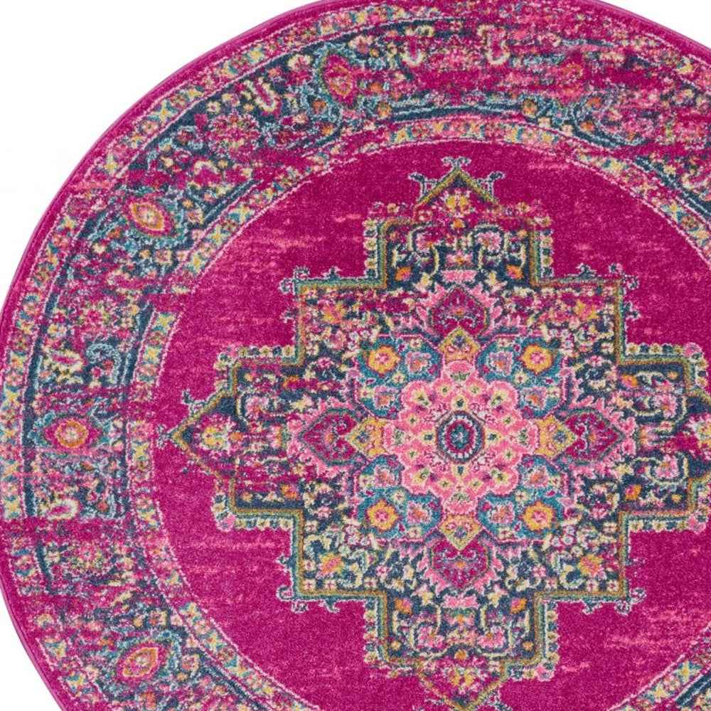5' Fuchsia Round Power Loom Area Rug