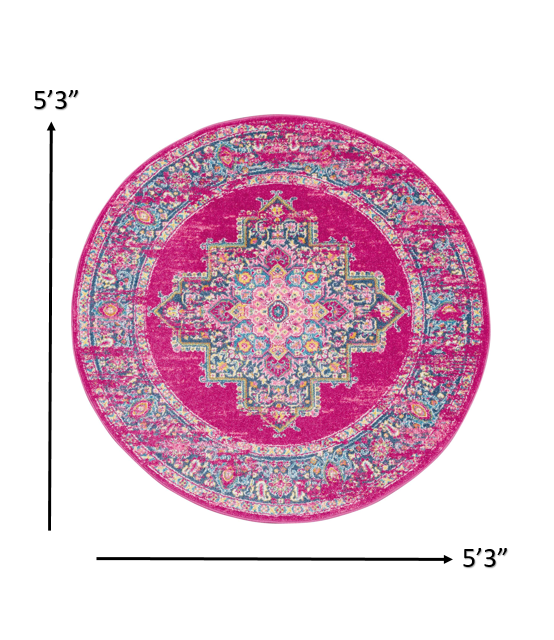 5' Fuchsia Round Power Loom Area Rug