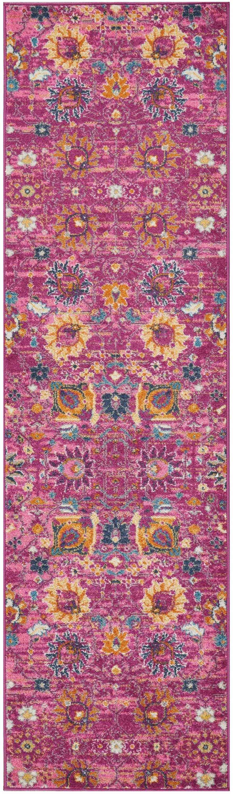 8' Fuchsia Floral Power Loom Runner Rug