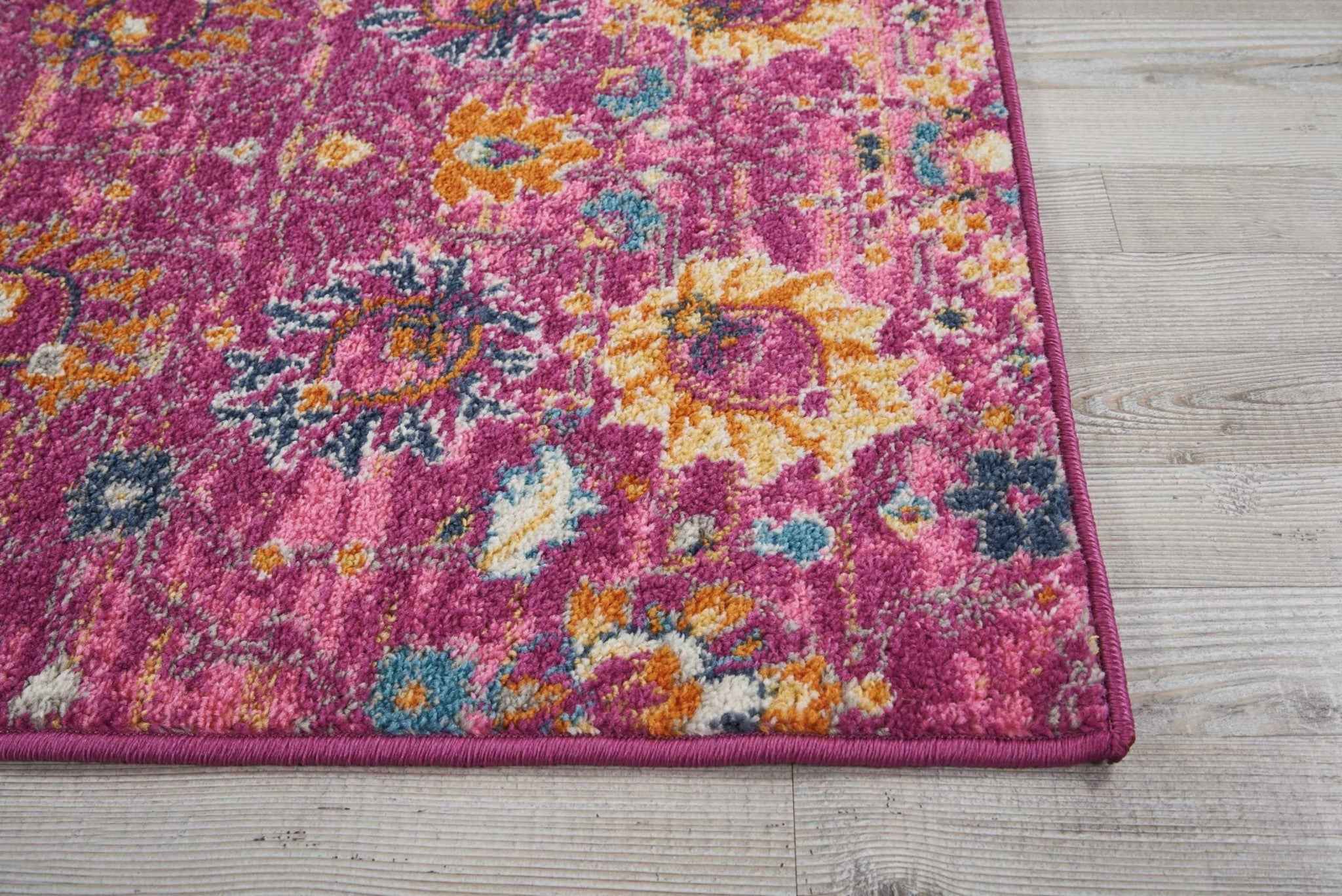 8' Fuchsia Floral Power Loom Runner Rug