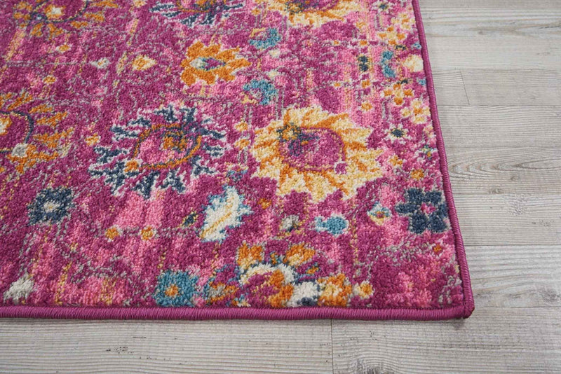 8' Fuchsia Floral Power Loom Runner Rug