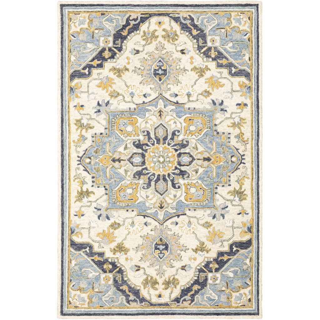 10'X13' Blue And Ivory Bohemian Rug