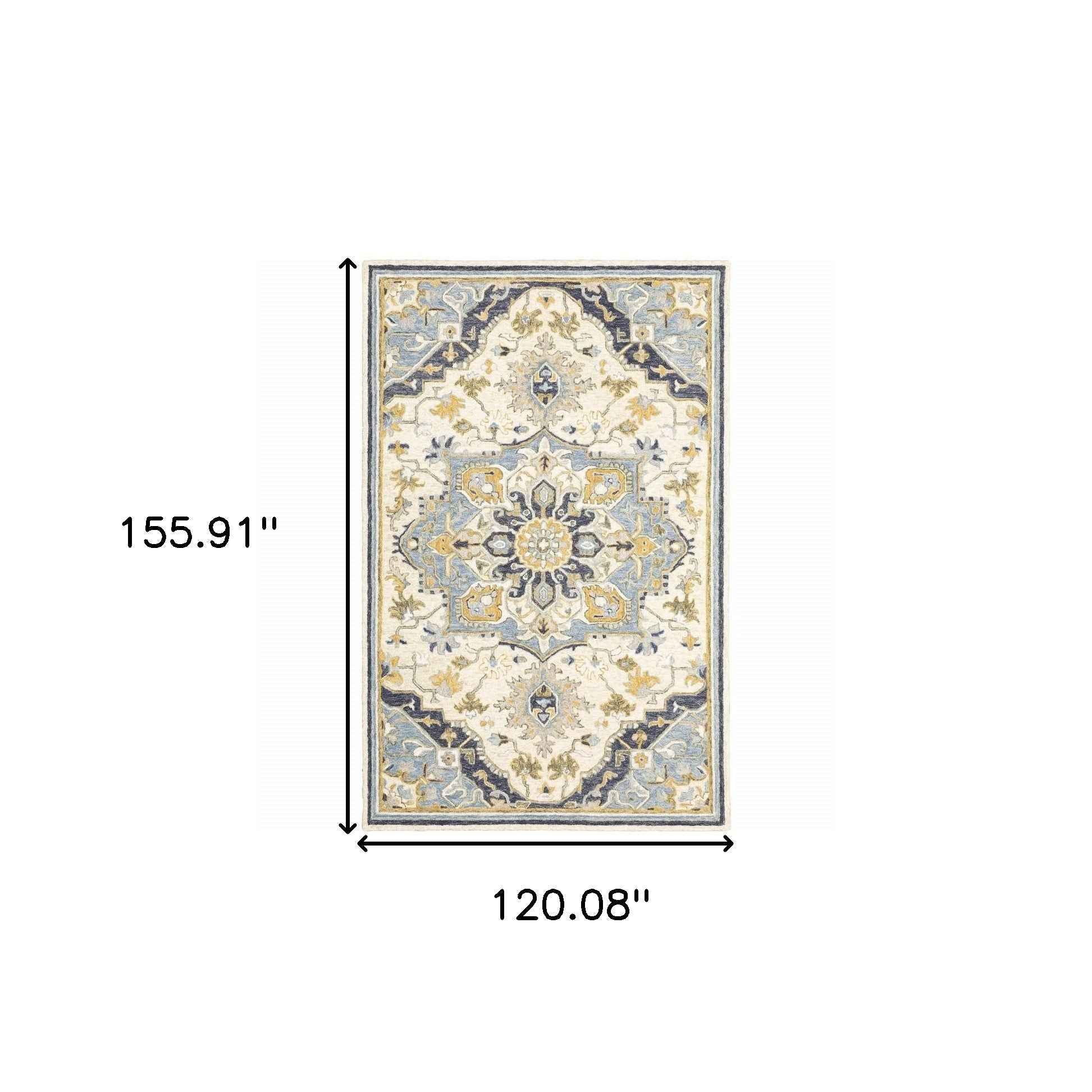 10'X13' Blue And Ivory Bohemian Rug