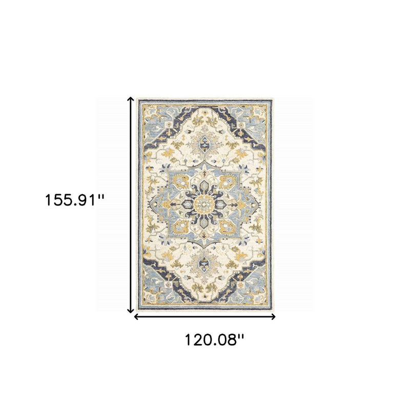 10'X13' Blue And Ivory Bohemian Rug