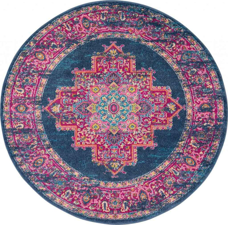 5' Blue Round Power Loom Area Rug