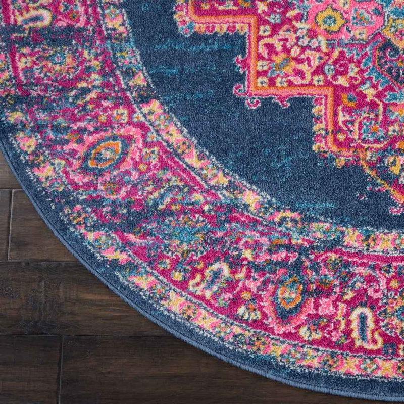 5' Blue Round Power Loom Area Rug