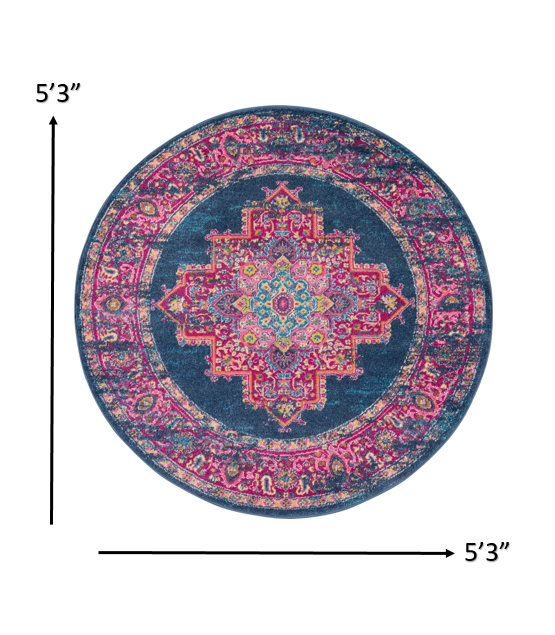 5' Blue Round Power Loom Area Rug