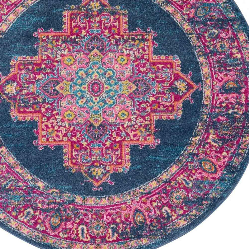 5' Blue Round Power Loom Area Rug