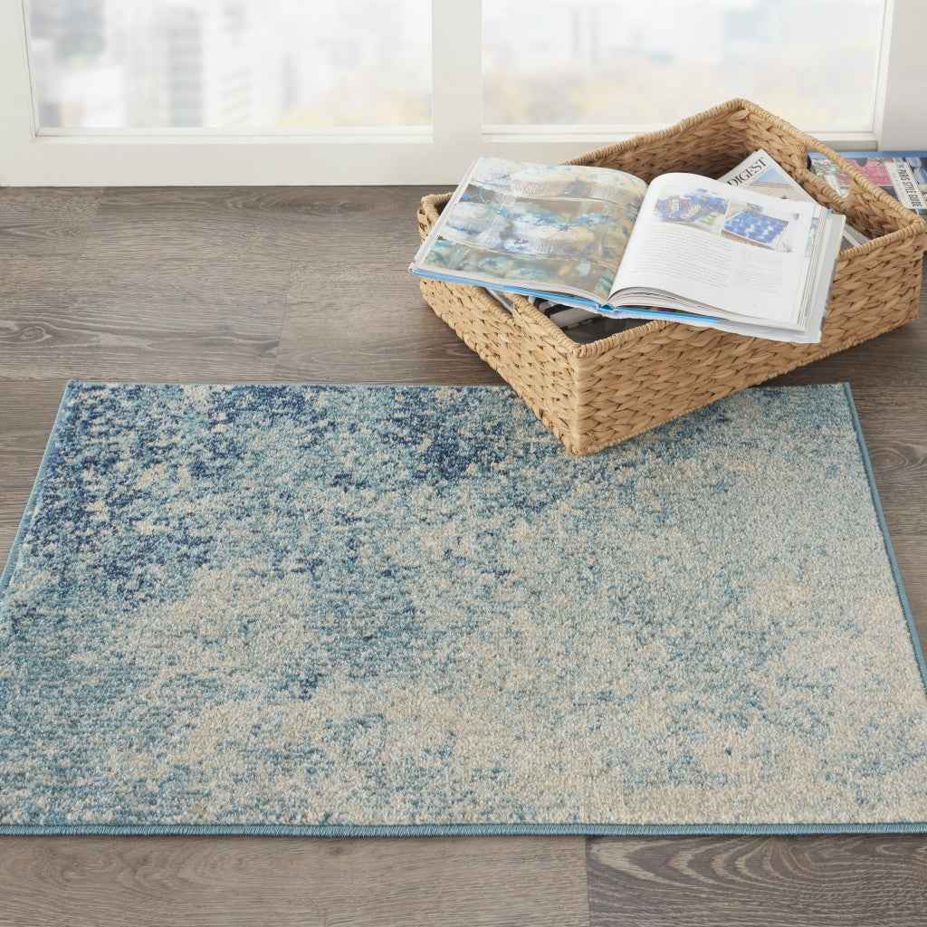 2' X 3' Ivory And Blue Abstract Power Loom Area Rug