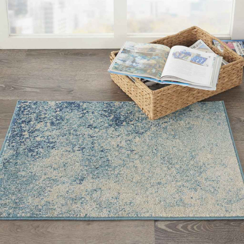 2' X 3' Ivory And Blue Abstract Power Loom Area Rug