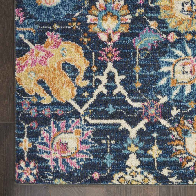 8' X 10' Navy Blue Floral Power Loom Area Rug