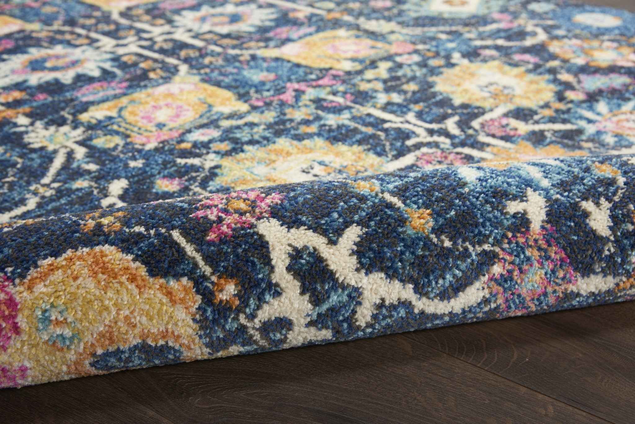 8' X 10' Navy Blue Floral Power Loom Area Rug