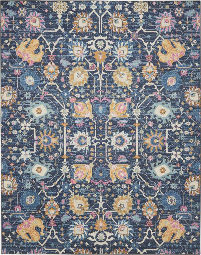 8' X 10' Navy Blue Floral Power Loom Area Rug